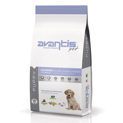 Dry dog food with chicken, vegetables and cerealsfor puppies. AVANTIS PUPPY