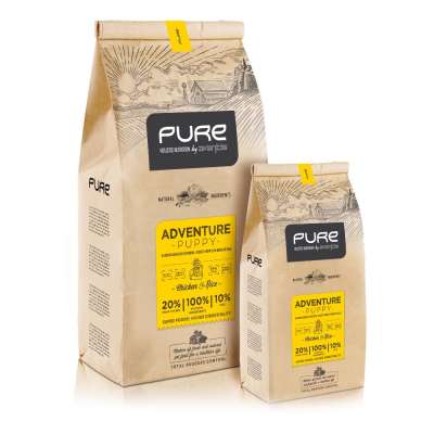 Dry Dog food PURE for puppies holistic GMO free with fresh chicken and rice on eco-friendly bag