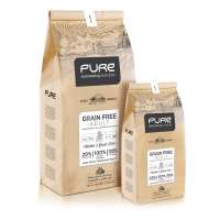 Dry super premium dog food PURE GRAIN FREE for adult dogs. GMO free  with fresh chicken on eco-friendly bag